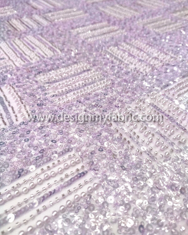 Purple pearls and sequined lace fabric #50738 - Image 8