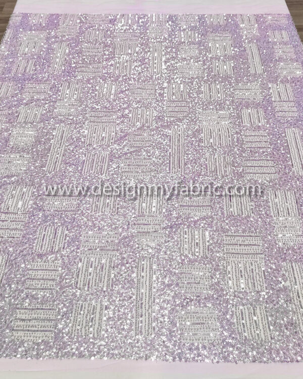 Purple pearls and sequined lace fabric #50738 - Image 10