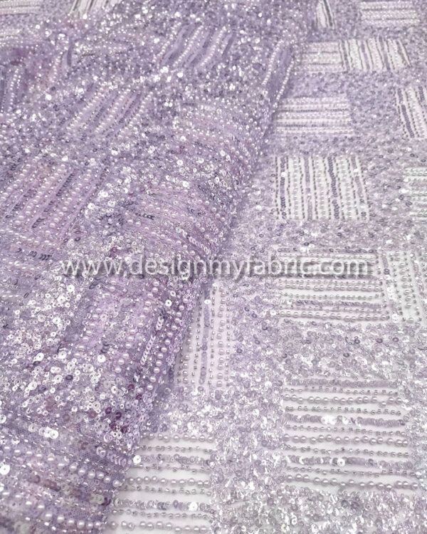 Purple pearls and sequined lace fabric #50738