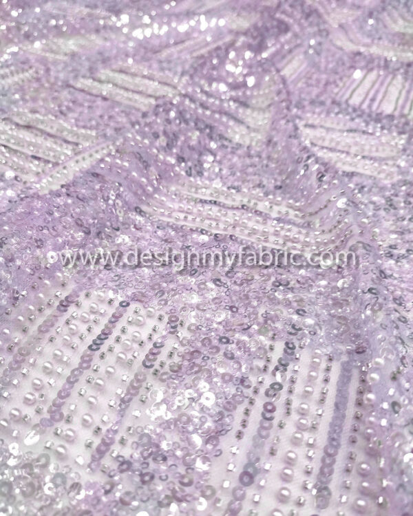 Purple pearls and sequined lace fabric #50738 - Image 9