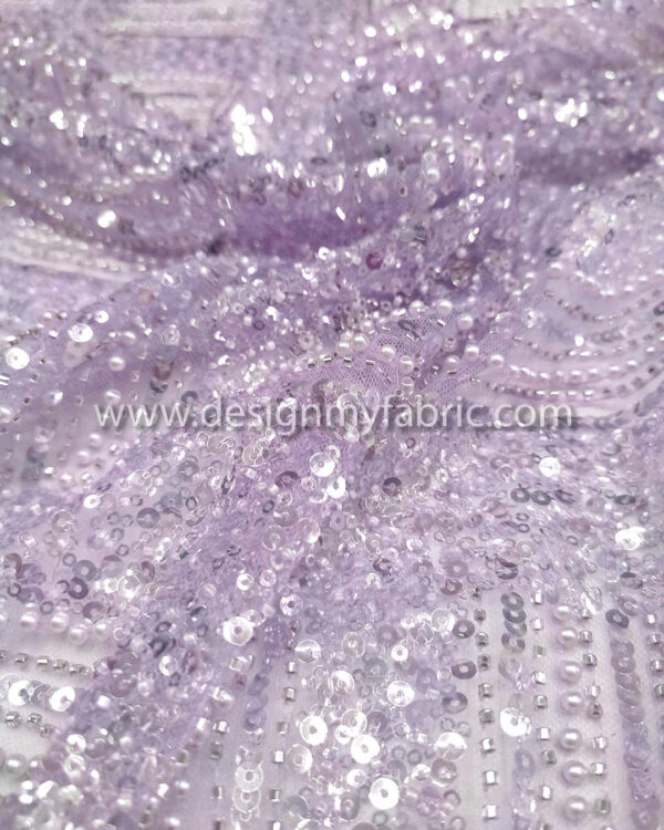 Purple pearls and sequined lace fabric #50738 - Image 7