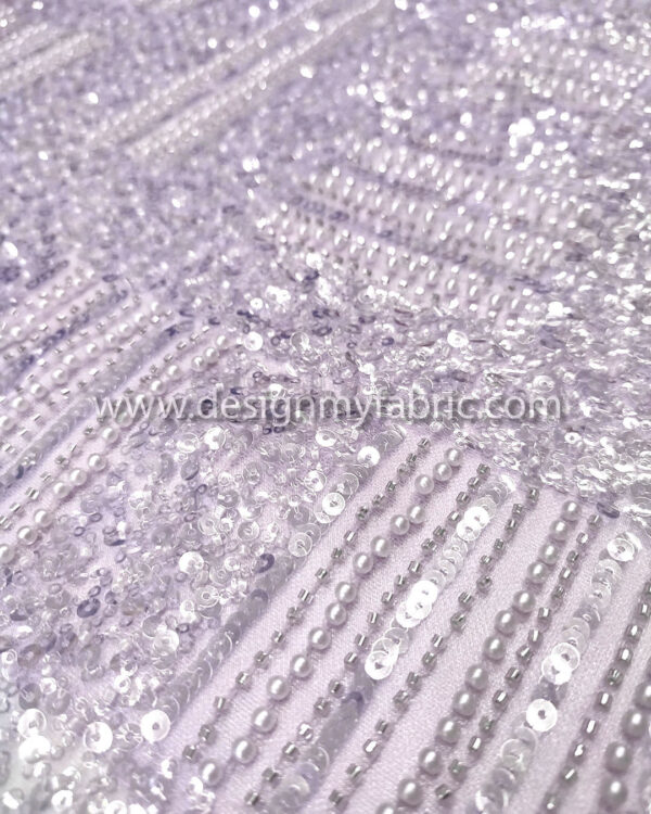 Purple pearls and sequined lace fabric #50738 - Image 2