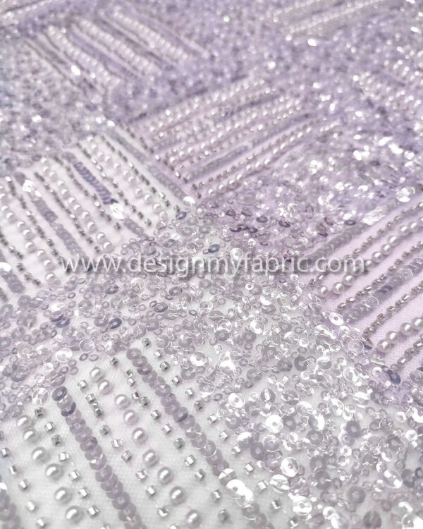 Purple pearls and sequined lace fabric #50738 - Image 4