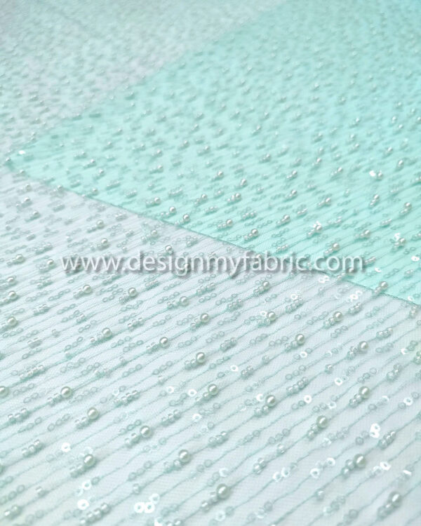 Turquoise pearls lace fabric #50734 - Image 6