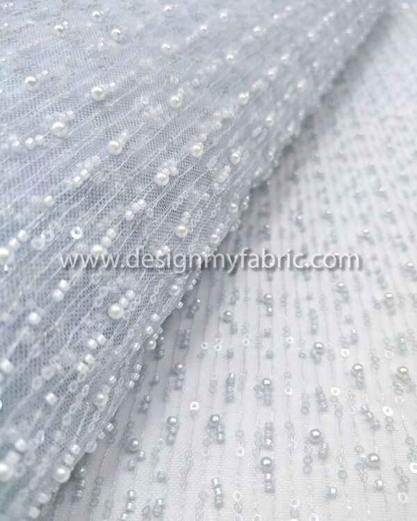 Baby blue pearls lace fabric#50735 - Image 4