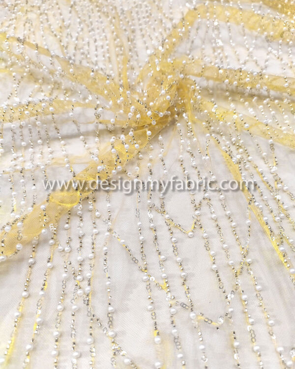 Yellow pearls lace fabric #50685 - Image 5