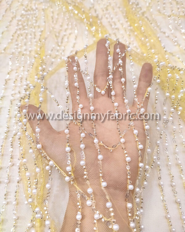 Yellow pearls lace fabric #50685 - Image 3