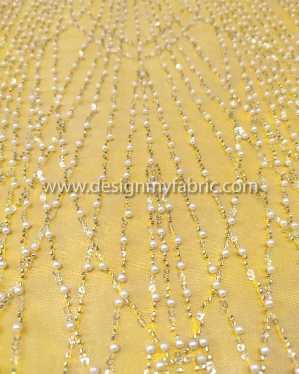 Yellow pearls lace fabric #50685 - Image 7