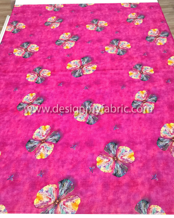 Magenta flowers linen fabric #50816 - Image 3