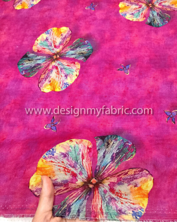 Magenta flowers linen fabric #50816 - Image 2