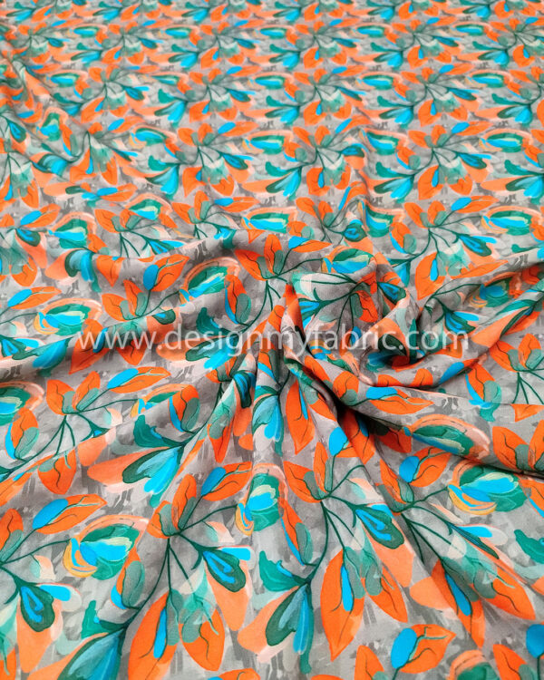 Orange leaves poplin fabric #50868