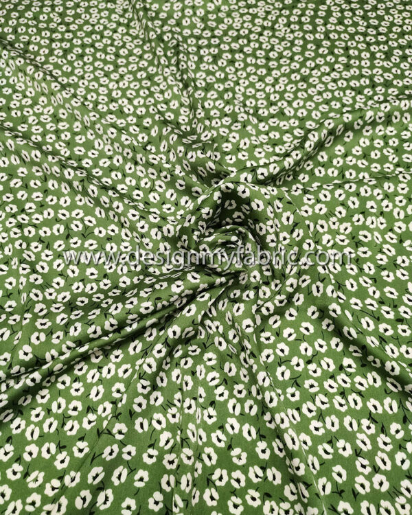 White flower green satin fabric #50830