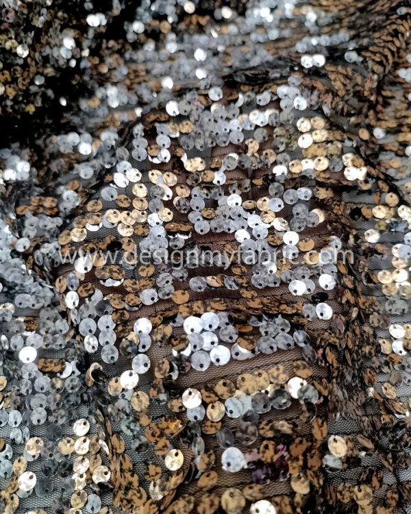 Brown and grey sequined and black lace fabric #91532 - Image 3