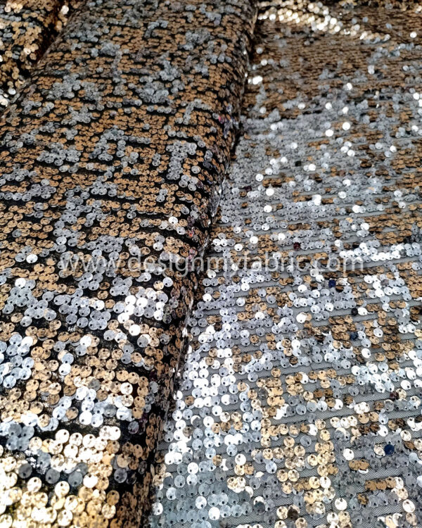 Brown and grey sequined and black lace fabric #91532