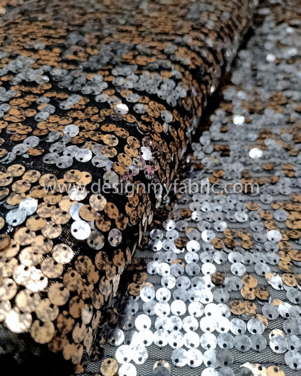 Brown and grey sequined and black lace fabric #91532 - Image 6