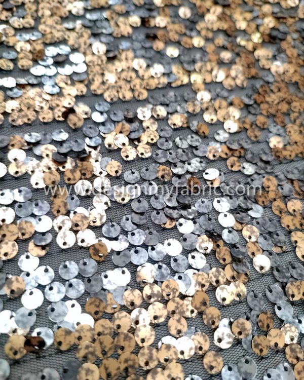 Brown and grey sequined and black lace fabric #91532 - Image 2