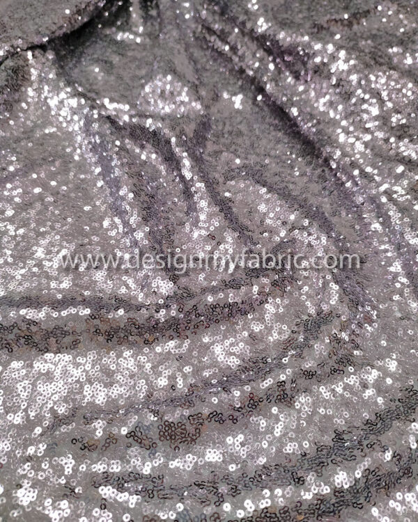 Grey and light purple sequined lace fabric #20211 - Image 4