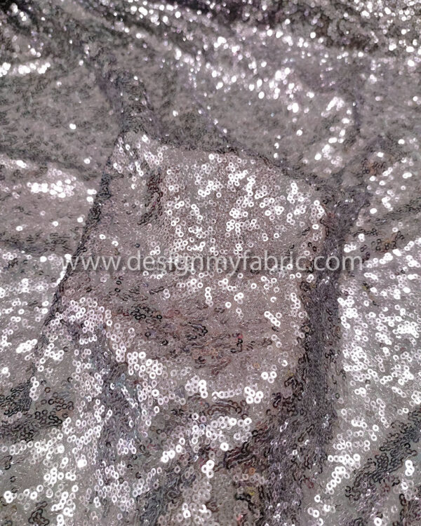 Grey and light purple sequined lace fabric #20211 - Image 3