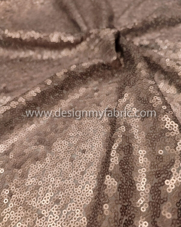 Brown matte sequined lace fabric #82052 - Image 4