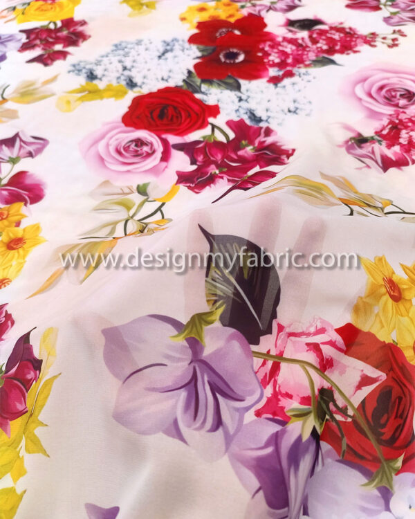 Red and yellow roses chiffon fabric #99062 - Image 3