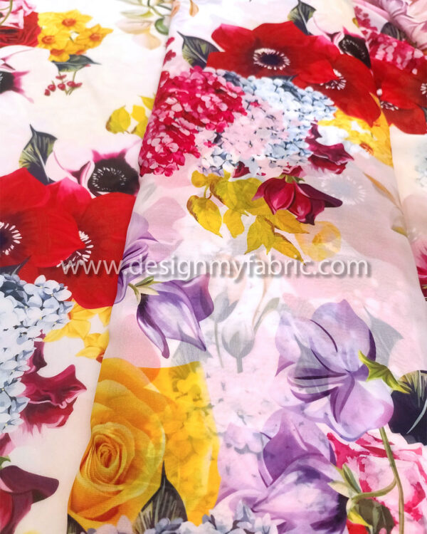 Red and yellow roses chiffon fabric #99062 - Image 5