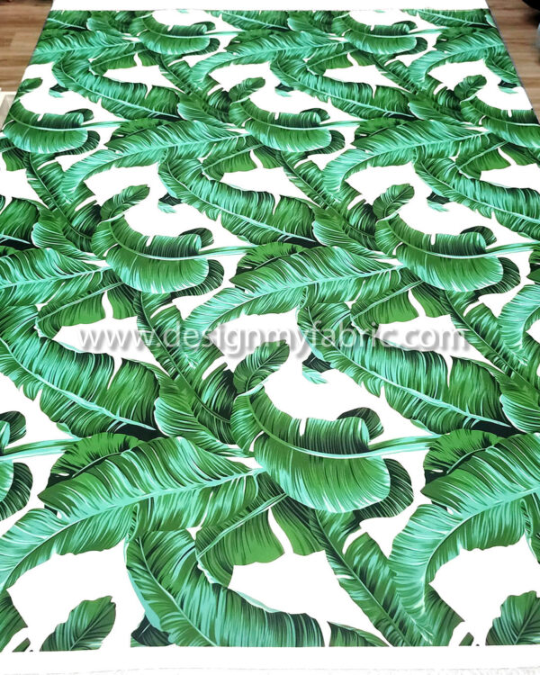 Green and white leaves chiffon fabric #80003 - Image 6