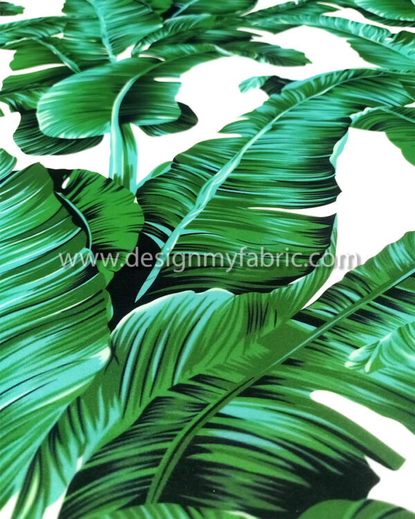 Green and white leaves chiffon fabric #80003 - Image 2