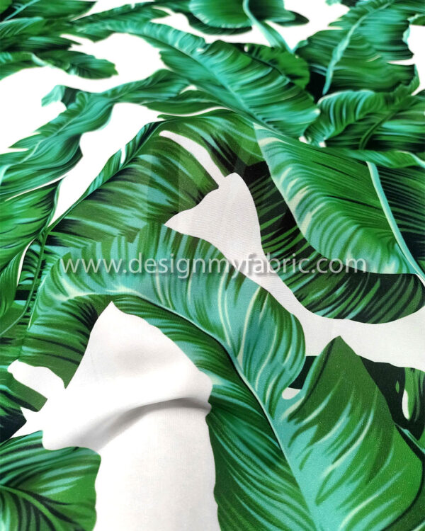 Green and white leaves chiffon fabric #80003 - Image 3