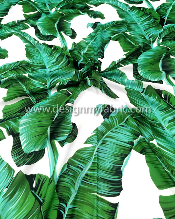 Green and white leaves chiffon fabric #80003 - Image 4