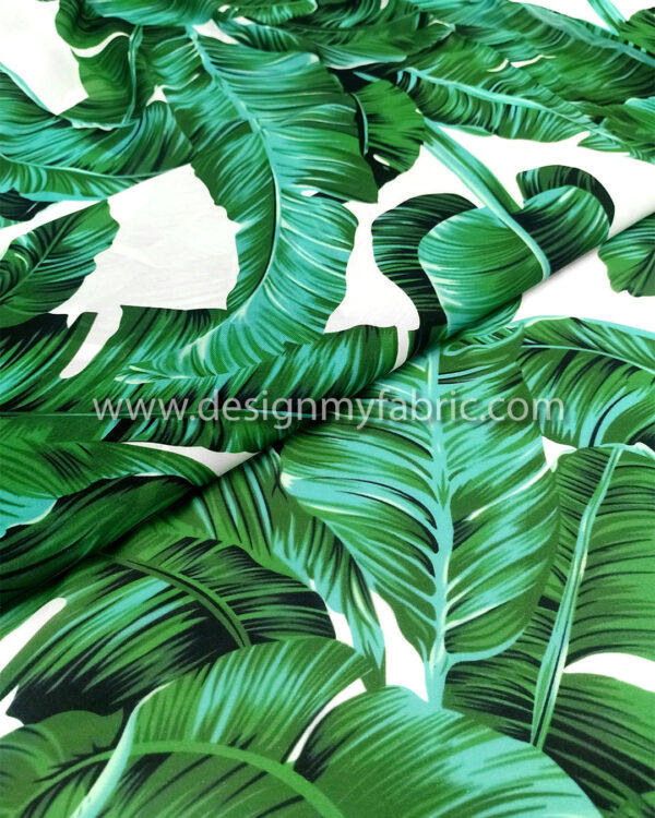 Green and white leaves chiffon fabric #80003 - Image 5