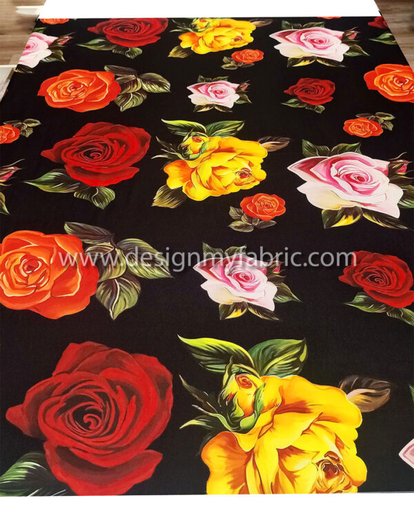 Pink and black roses chiffon fabric #80484 - Image 7