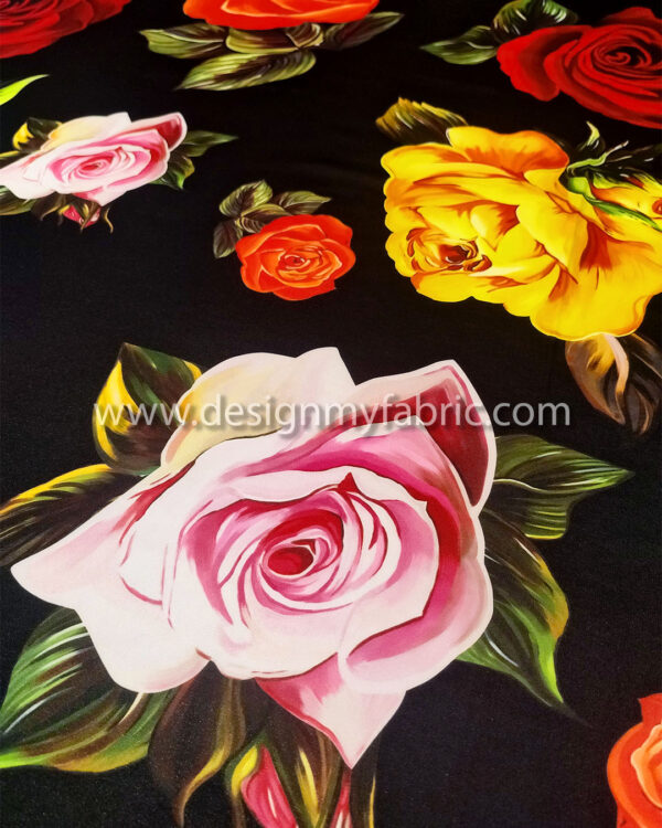 Pink and black roses chiffon fabric #80484 - Image 2