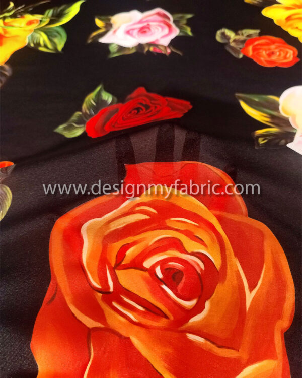 Pink and black roses chiffon fabric #80484 - Image 3