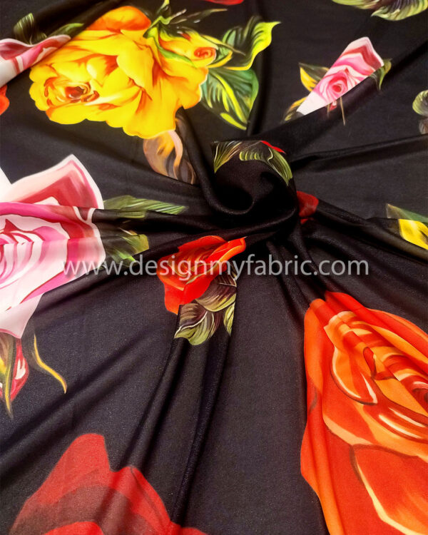 Pink and black roses chiffon fabric #80484 - Image 4