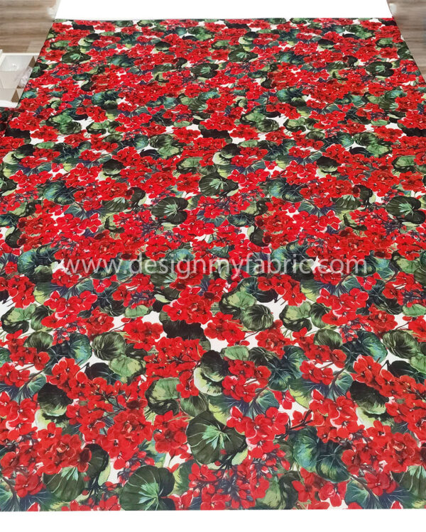 Red flowers chiffon fabric #50032 - Image 7