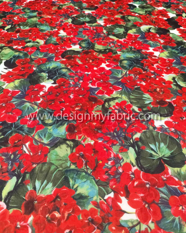 Red flowers chiffon fabric #50032 - Image 2