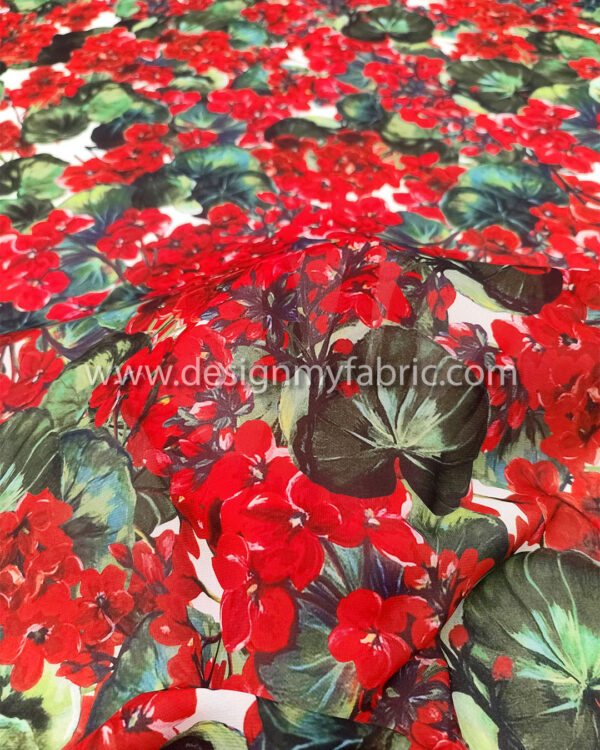 Red flowers chiffon fabric #50032 - Image 3