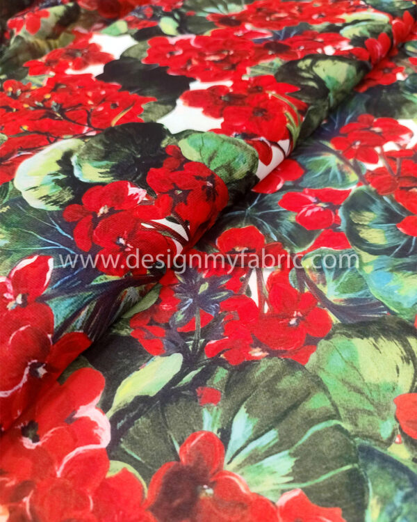 Red flowers chiffon fabric #50032 - Image 4