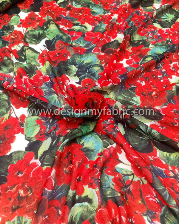 Red flowers chiffon fabric #50032 - Image 5