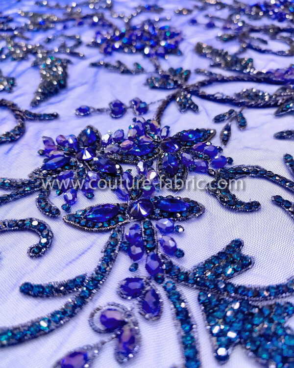 Blue color embroidery couture lace - Image 5