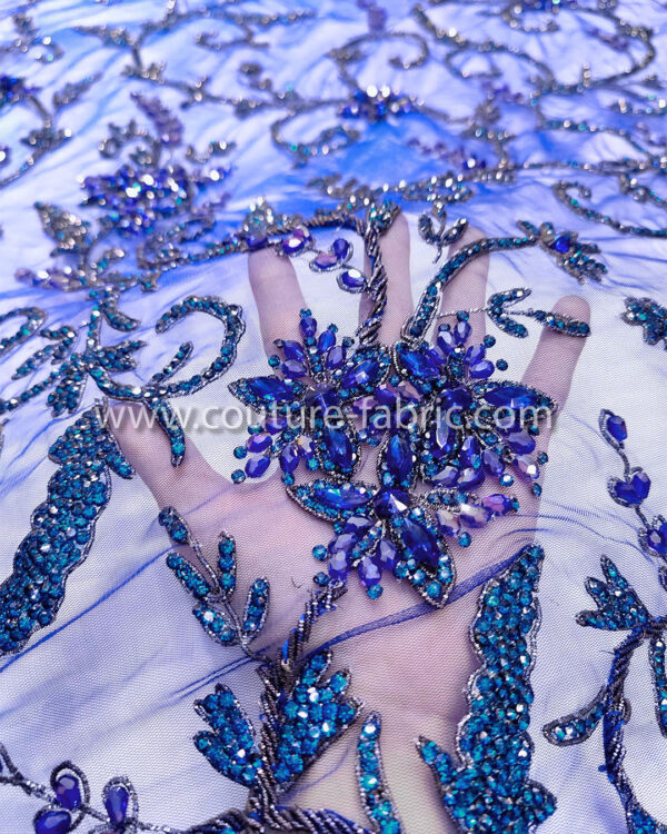 Blue color embroidery couture lace - Image 3