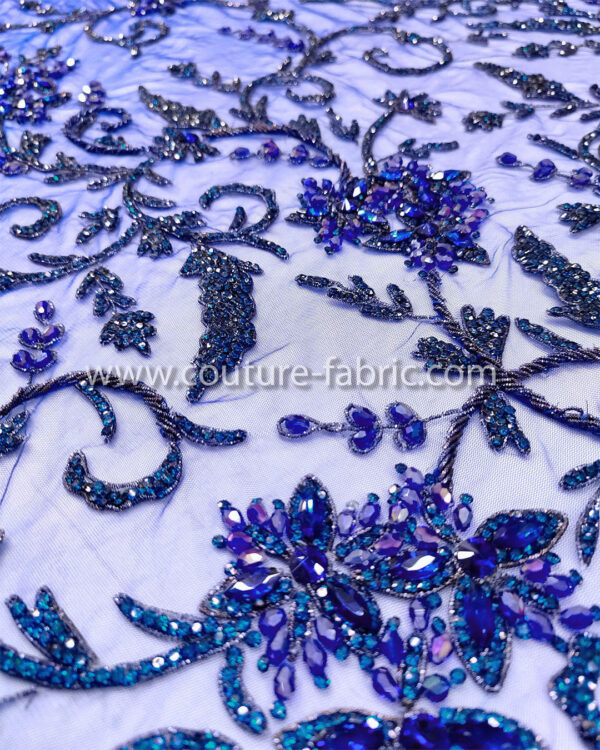 Blue color embroidery couture lace - Image 4