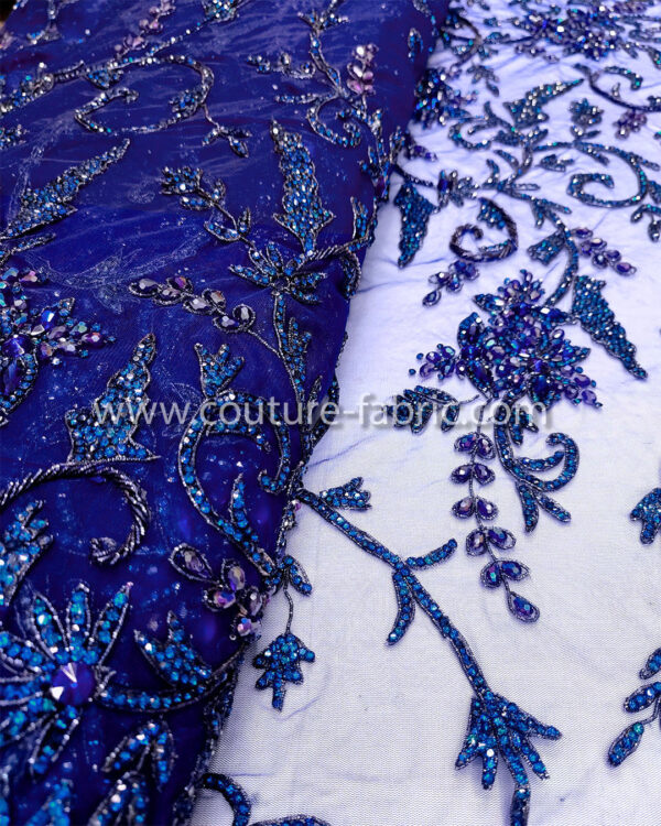 Blue color embroidery couture lace