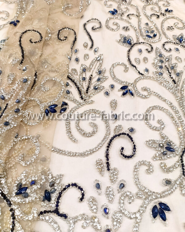 Dark Blue color embroidery couture lace