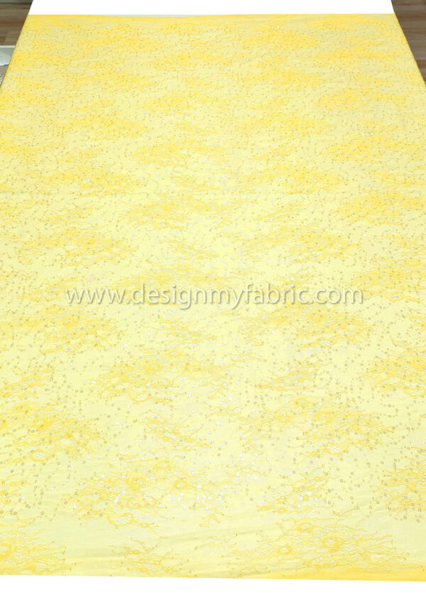 Vivid yellow french lace with sequined fabric #50342 - Image 6