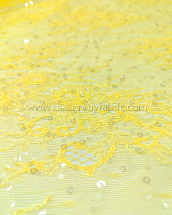 Vivid yellow french lace with sequined fabric #50342 - Image 2