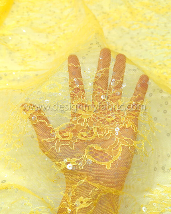 Vivid yellow french lace with sequined fabric #50342 - Image 3