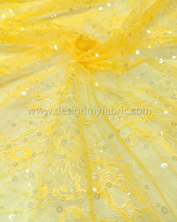 Vivid yellow french lace with sequined fabric #50342 - Image 4