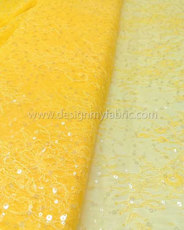 Vivid yellow french lace with sequined fabric #50342