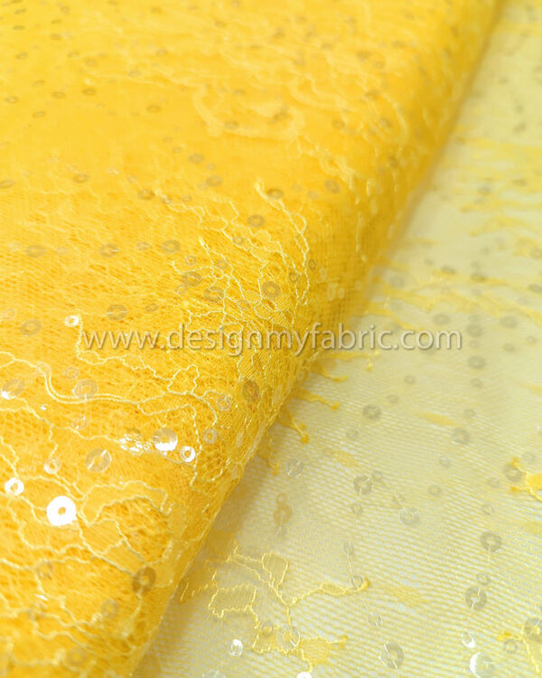 Vivid yellow french lace with sequined fabric #50342 - Image 5